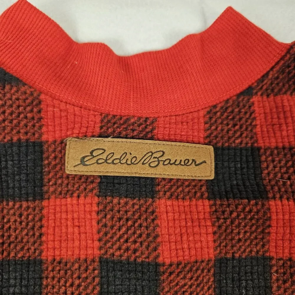 Eddie Bauer Dog Holiday Red Plaid Flannel Sweater LARGE Christmas Winter Picture